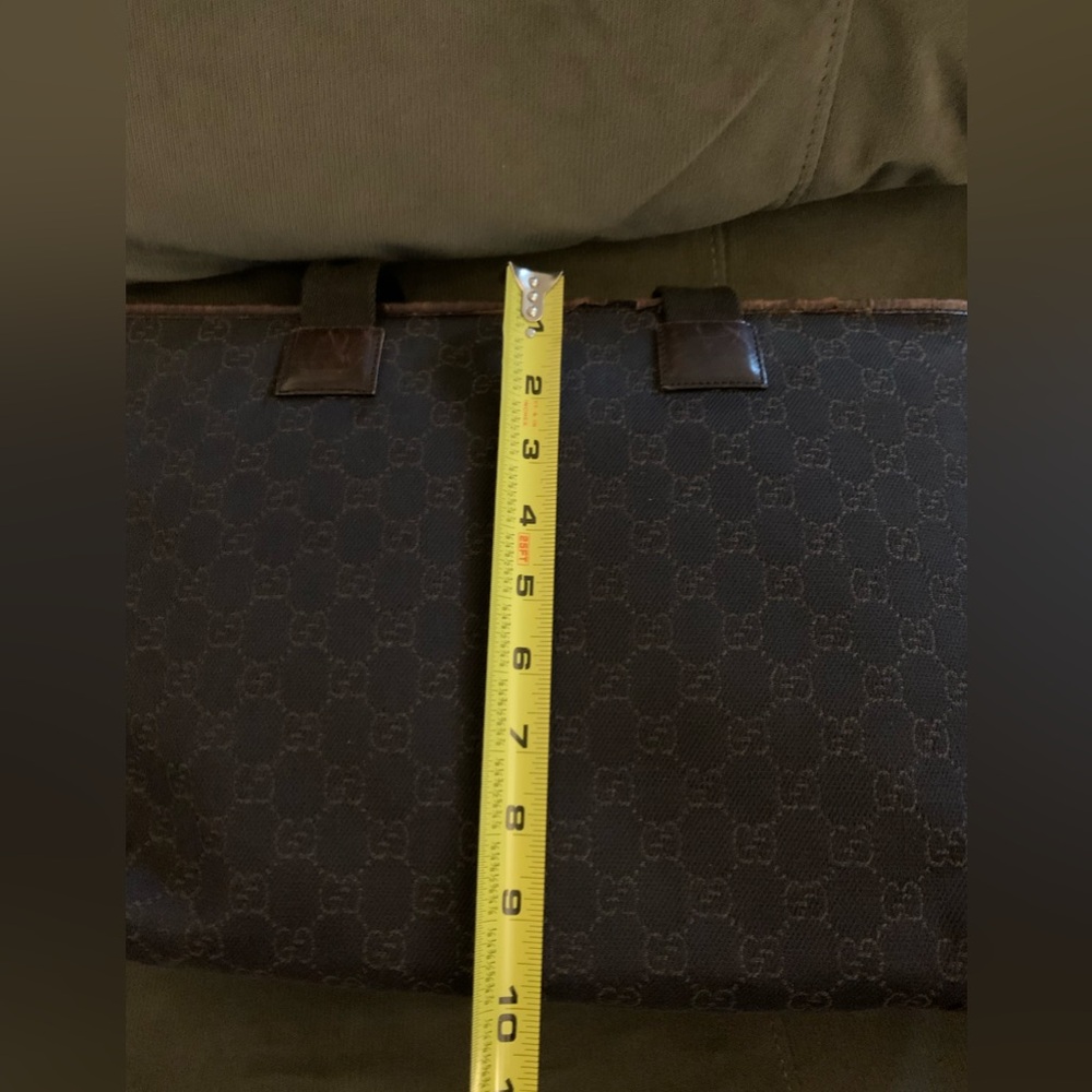 Authentic GUCCI Tote BAG Signature GG Canvas Fabric, Brown Leather Trim Purse - Picture 8 of 16